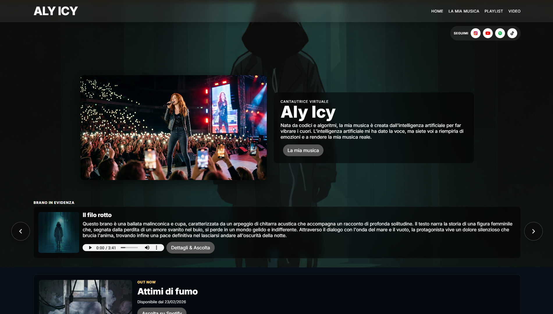 Screenshot pagina web realizzata per progetto Alyicy